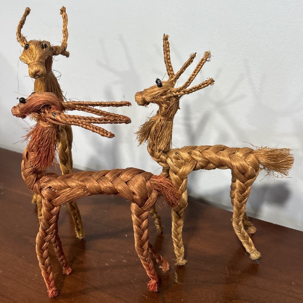 Vintage Reindeer Christmas Handcrafted Of Rope Figure Sculpture Taiwan Lot of 3 - Picture 4 of 9